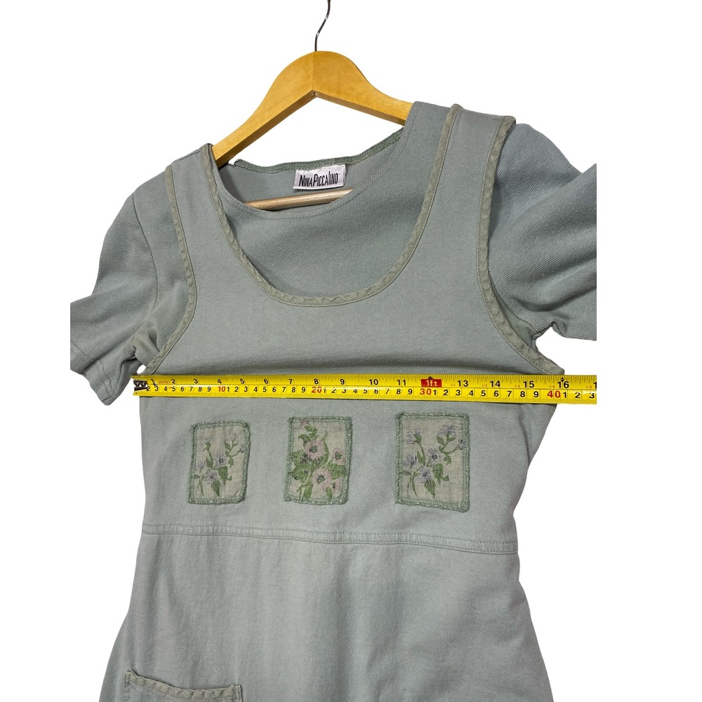 Nina Piccalino Vintage Sage Green Cotton Floral Patch Maxi Dress Womens Small - Picture 5 of 11